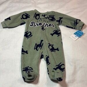 Carter’s Little Brother Green with Navy Helicopter One Piece Sleeper Size NB NWT